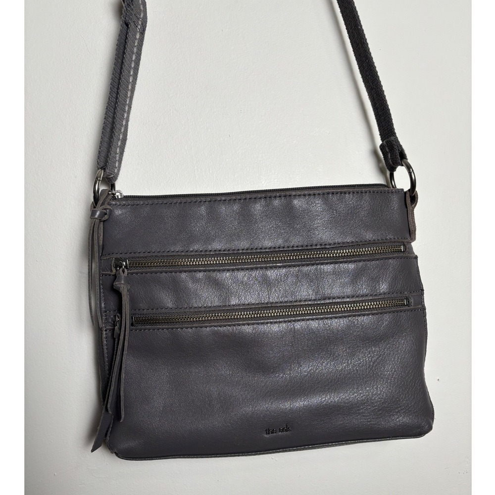 The Sak Reseda Crossbody Bag Gray Leather Adjustable Multi Zip Travel Purse